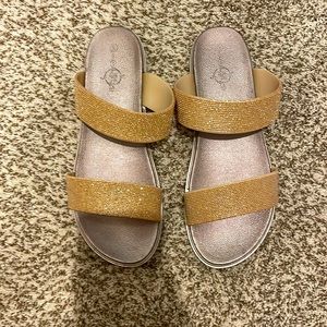 sandals gold and sparkly